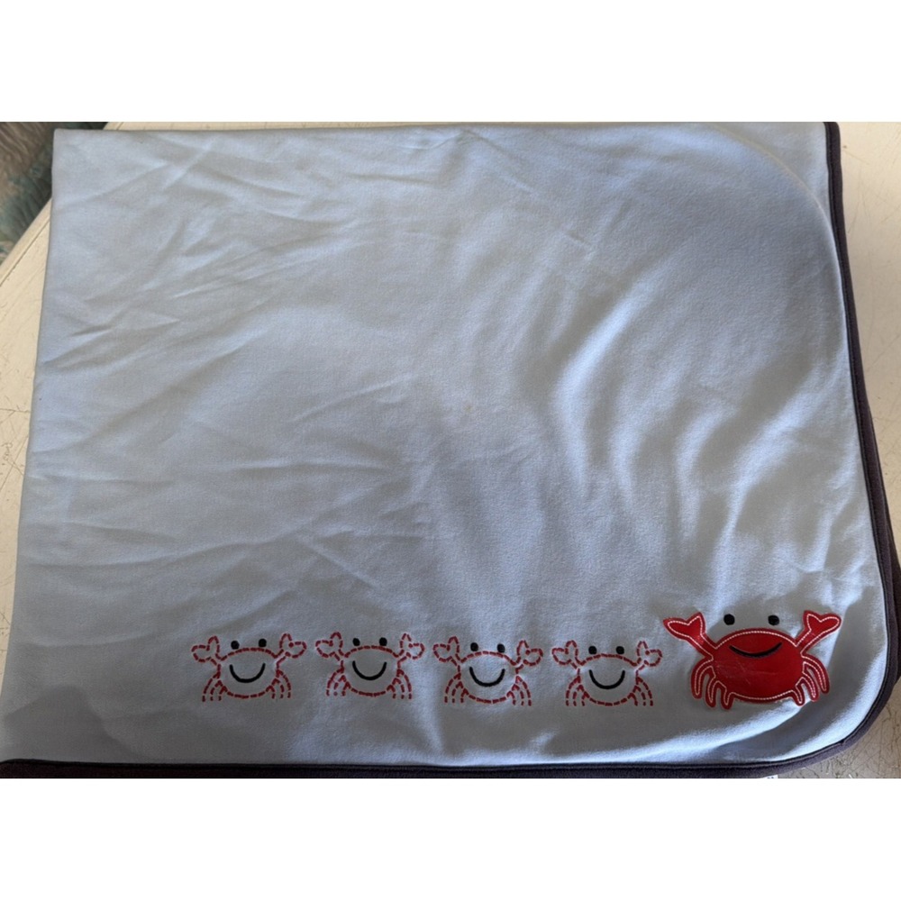 Vintage 2001 Gymboree Baby Blanket Blue White Whale Crab Ocean Nautical Cotton